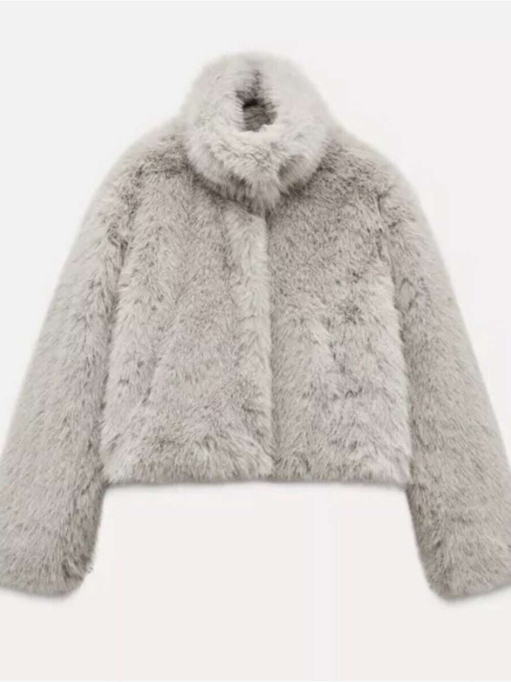 Zara Light Gray Faux Fur Cropped Jacket